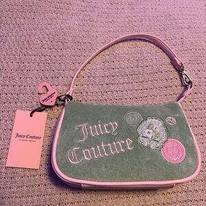 Juicy Couture Green and Pink Velour Shoulder Bag